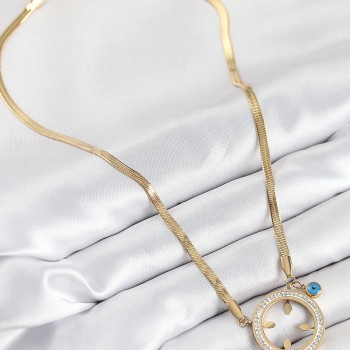 316L Çelik Zirkon Taşlı Çeyrek Takılabilir Gold Renk Kadın Kolye