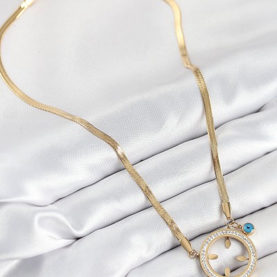 316L Çelik Zirkon Taşlı Çeyrek Takılabilir Gold Renk Kadın Kolye