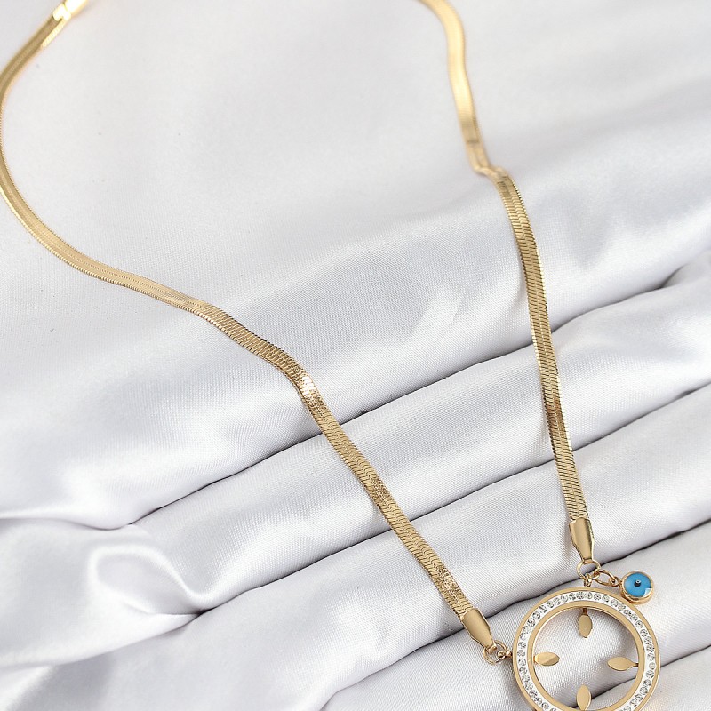 316L Çelik Zirkon Taşlı Çeyrek Takılabilir Gold Renk Kadın Kolye