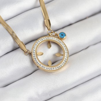 316L Çelik Zirkon Taşlı Çeyrek Takılabilir Gold Renk Kadın Kolye