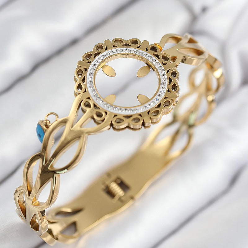 316L Çelik Zirkon Taşlı Çeyrek Takılabilir Gold Renk Kelepçe