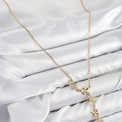 316L Çelik Zirkon Taşlı Çiçek Model Gold Renk Kadın Kolye