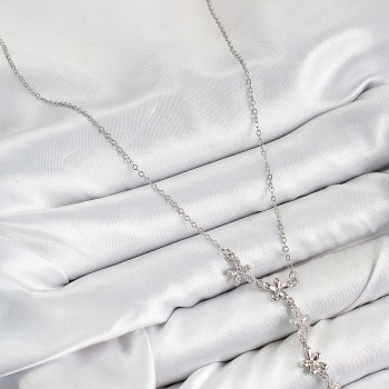 316L Çelik Zirkon Taşlı Çiçek Model Gümüş Renk Kadın Kolye