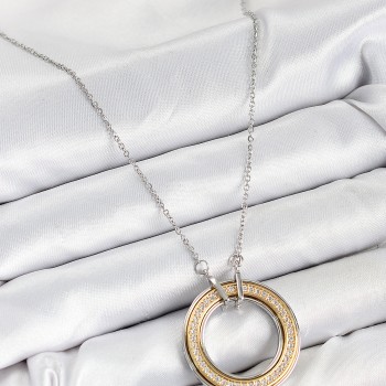 316L Çelik Zirkon Taşlı Dönen Daire Model Gold Ve Gümüş Renk Kadın Kolye