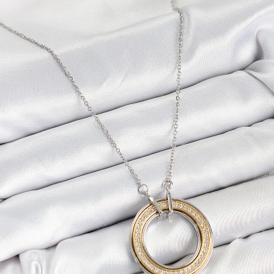 316L Çelik Zirkon Taşlı Dönen Daire Model Gold Ve Gümüş Renk Kadın Kolye