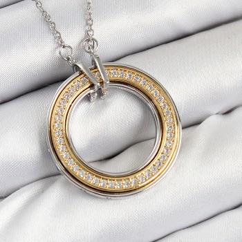 316L Çelik Zirkon Taşlı Dönen Daire Model Gold Ve Gümüş Renk Kadın Kolye