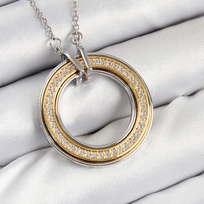 316L Çelik Zirkon Taşlı Dönen Daire Model Gold Ve Gümüş Renk Kadın Kolye