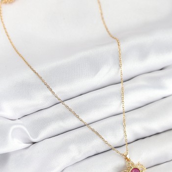 316L Çelik Zirkon Taşlı Döner Güneş Model Gold Renk Kadın Kolye