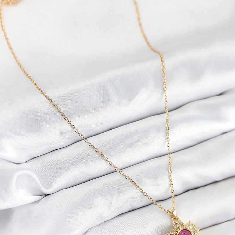 316L Çelik Zirkon Taşlı Döner Güneş Model Gold Renk Kadın Kolye