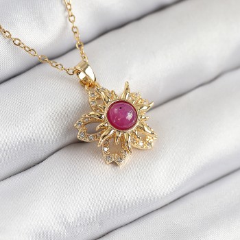 316L Çelik Zirkon Taşlı Döner Güneş Model Gold Renk Kadın Kolye