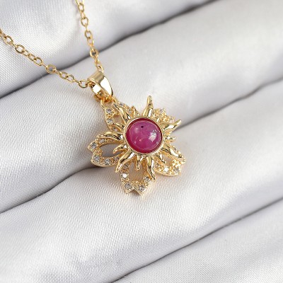 316L Çelik Zirkon Taşlı Döner Güneş Model Gold Renk Kadın Kolye