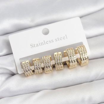 316L Çelik Zirkon Taşlı Gold Halka Küpe Seti
