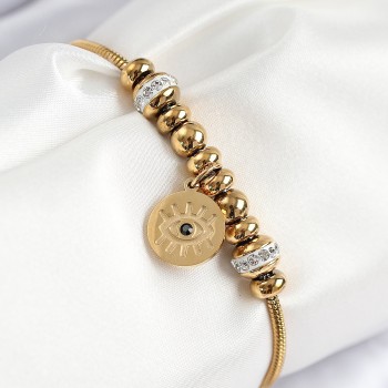 316L Çelik Zirkon Taşlı Göz Charm Model Gold Renk Kadın Bileklik