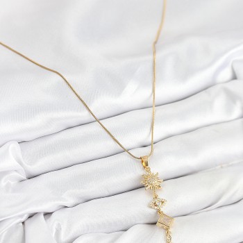 316L Çelik Zirkon Taşlı Güneş Ve Ay Enerji Model Gold Renk Kadın Kolye
