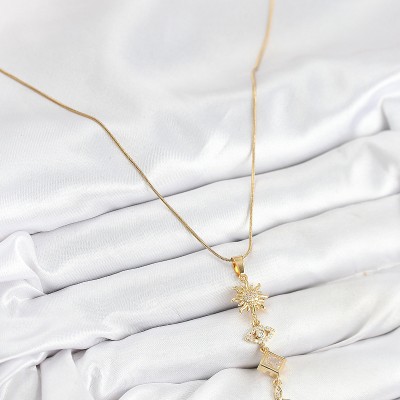 316L Çelik Zirkon Taşlı Güneş Ve Ay Enerji Model Gold Renk Kadın Kolye