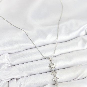 316L Çelik Zirkon Taşlı Güneş Ve Ay Enerji Model Gümüş Renk Kadın Kolye