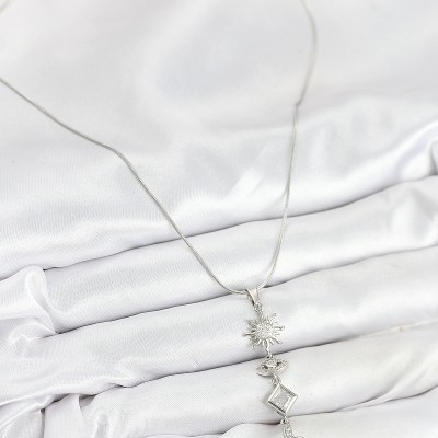 316L Çelik Zirkon Taşlı Güneş Ve Ay Enerji Model Gümüş Renk Kadın Kolye