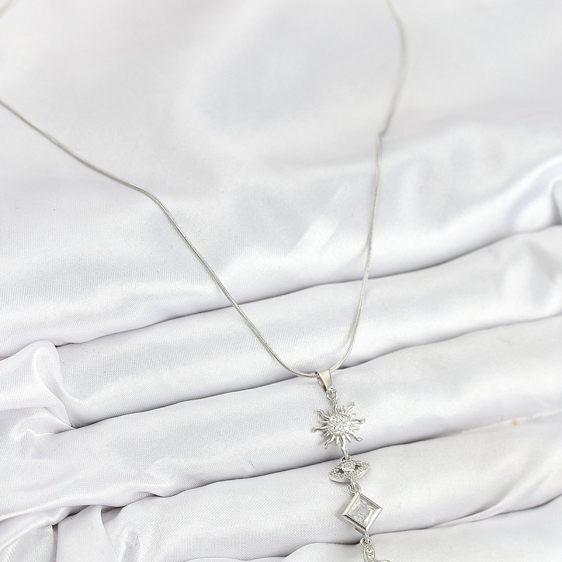 316L Çelik Zirkon Taşlı Güneş Ve Ay Enerji Model Gümüş Renk Kadın Kolye