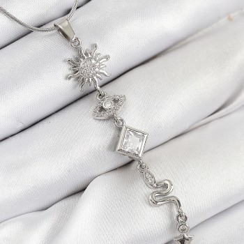 316L Çelik Zirkon Taşlı Güneş Ve Ay Enerji Model Gümüş Renk Kadın Kolye