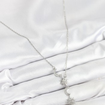 316L Çelik Zirkon Taşlı Güneş Ve Ay Model Gümüş Renk Kadın Kolye