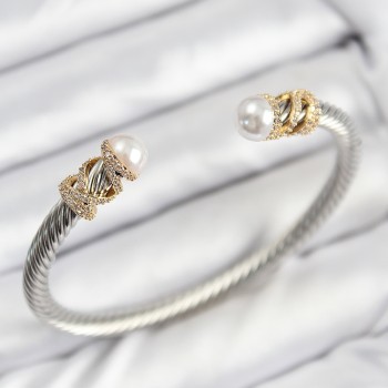 316L Çelik Zirkon Taşlı İnci Model Gold Ve Gümüş Renk Kadın Bileklik