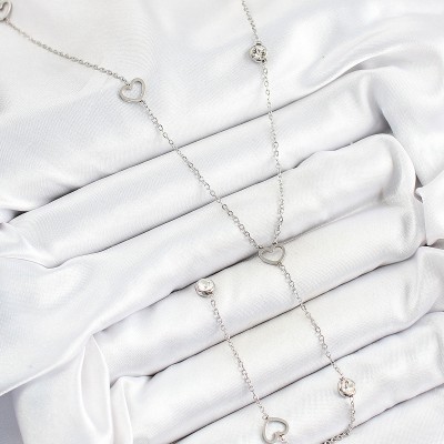 316L Çelik Zirkon Taşlı Kalp Figürlü Y Model Gümüş Renk Kadın Kolye