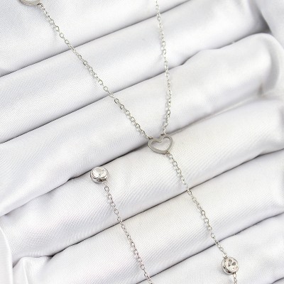 316L Çelik Zirkon Taşlı Kalp Figürlü Y Model Gümüş Renk Kadın Kolye