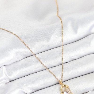 316L Çelik Zirkon Taşlı Kalp Model Gold Renk Kadın Kolye