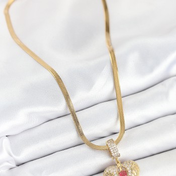 316L Çelik Zirkon Taşlı Kanatlı Kalp Model Gold Renk Kadın Kolye