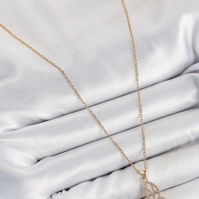 316L Çelik Zirkon Taşlı Kelebek Model Gold Renk Kadın Kolye