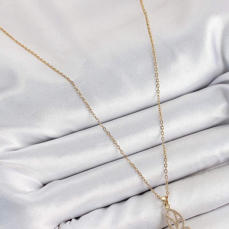 316L Çelik Zirkon Taşlı Kelebek Model Gold Renk Kadın Kolye