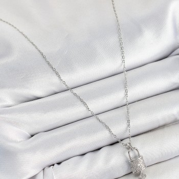 316L Çelik Zirkon Taşlı Kilit Ve Sallantılı Anahtar Model Gümüş Renk Kadın Kolye