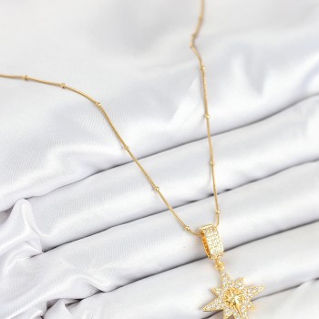 316L Çelik Zirkon Taşlı Kutup Yıldızı Model Gold Renk Kadın Kolye