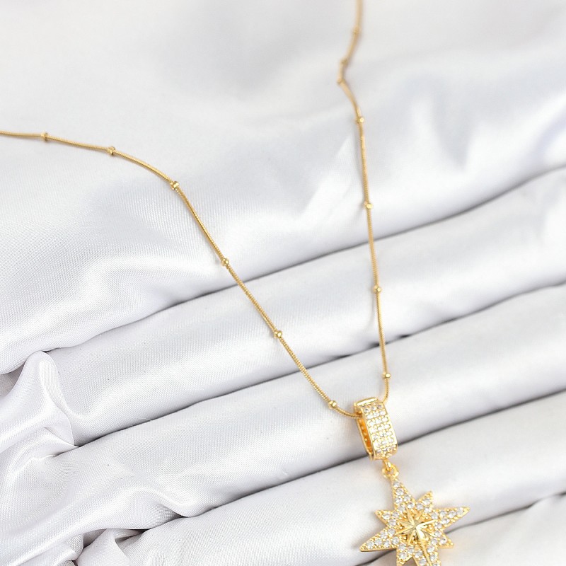 316L Çelik Zirkon Taşlı Kutup Yıldızı Model Gold Renk Kadın Kolye