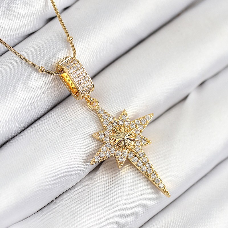 316L Çelik Zirkon Taşlı Kutup Yıldızı Model Gold Renk Kadın Kolye