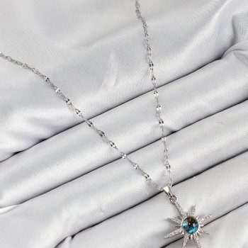 316L Çelik Zirkon Taşlı Kutup Yıldızı Model Gümüş Renk Kadın Kolye