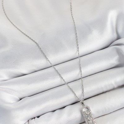 316L Çelik Zirkon Taşlı Messika Model Gümüş Renk Kadın Kolye