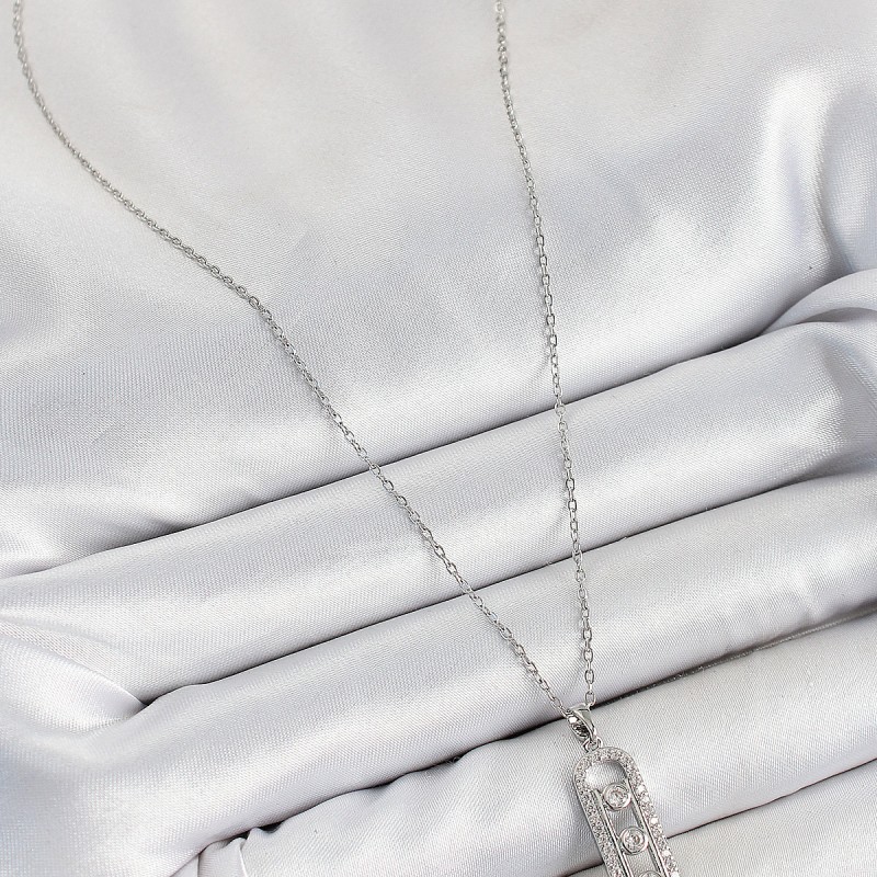 316L Çelik Zirkon Taşlı Messika Model Gümüş Renk Kadın Kolye