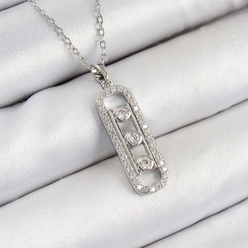 316L Çelik Zirkon Taşlı Messika Model Gümüş Renk Kadın Kolye