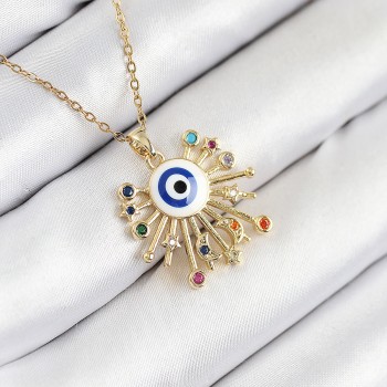 316L Çelik Zirkon Taşlı Nazar Model Gold Renk Kadın Kolye