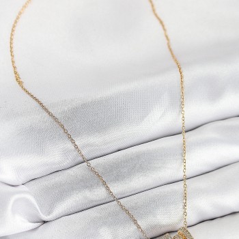 316L Çelik Zirkon Taşlı Sarmal Model Gold Renk Kadın Kolye
