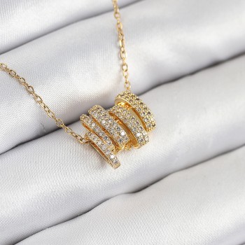 316L Çelik Zirkon Taşlı Sarmal Model Gold Renk Kadın Kolye