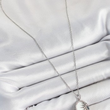 316L Çelik Zirkon Taşlı Yarım Güneş Model Gümüş Renk Kadın Kolye