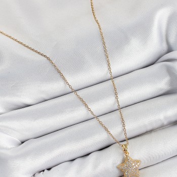 316L Çelik Zirkon Taşlı Yıldız Model Gold Renk Kadın Kolye