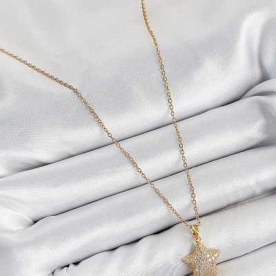 316L Çelik Zirkon Taşlı Yıldız Model Gold Renk Kadın Kolye