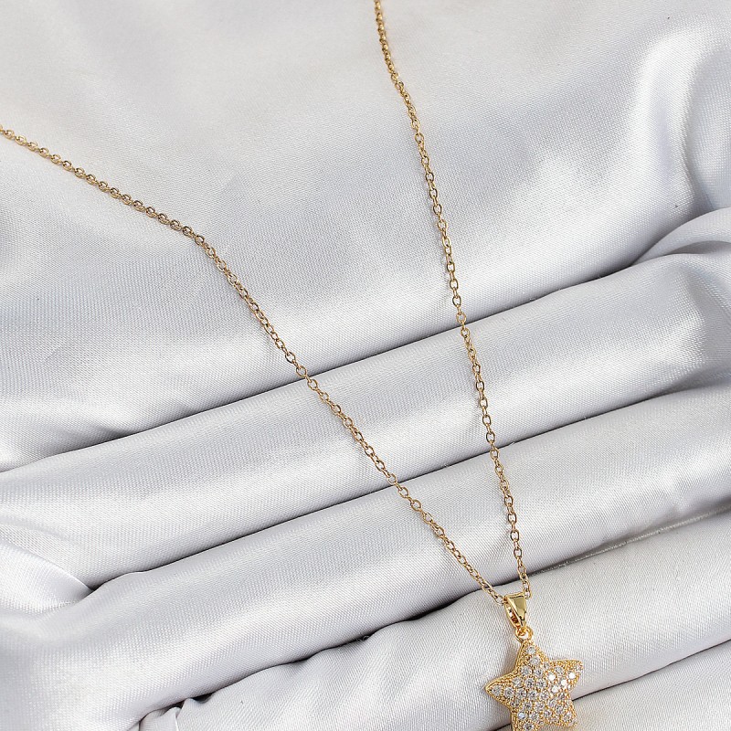 316L Çelik Zirkon Taşlı Yıldız Model Gold Renk Kadın Kolye