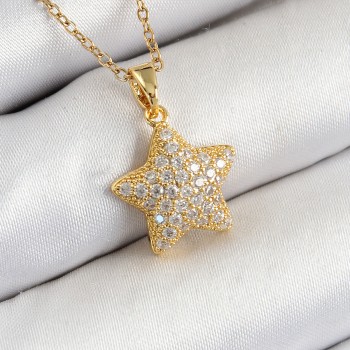 316L Çelik Zirkon Taşlı Yıldız Model Gold Renk Kadın Kolye