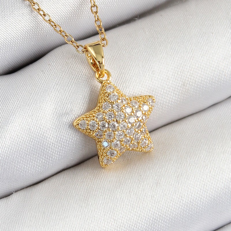316L Çelik Zirkon Taşlı Yıldız Model Gold Renk Kadın Kolye