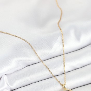 316L Çelik Zirkon Taşlı Yıldız Ve Kalp Model Gold Renk Kadın Kolye