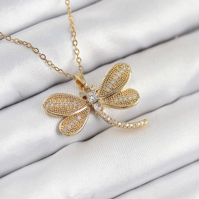 316L Çelik Zirkon Taşlı Yusufcuk Model Gold Renk Kadın Kolye